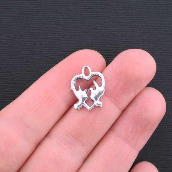 5 Lovebirds Antique Silver Tone Charms 2 Sided - SC897