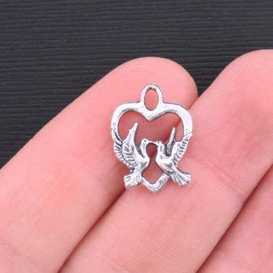 5 Lovebirds Antique Silver Tone Charms 2 Sided - SC897