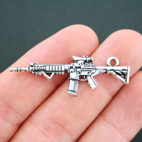 5 breloques argentées antiques de mitrailleuse 2 faces - SC5092