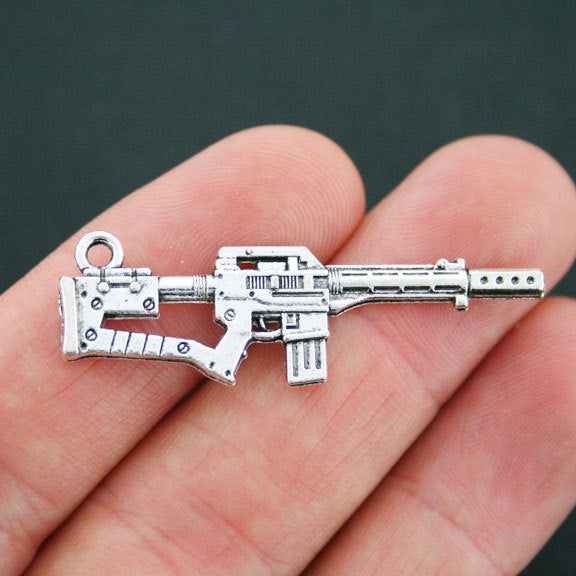 5 breloques de ton argent antique mitrailleuse 2 faces - SC5097