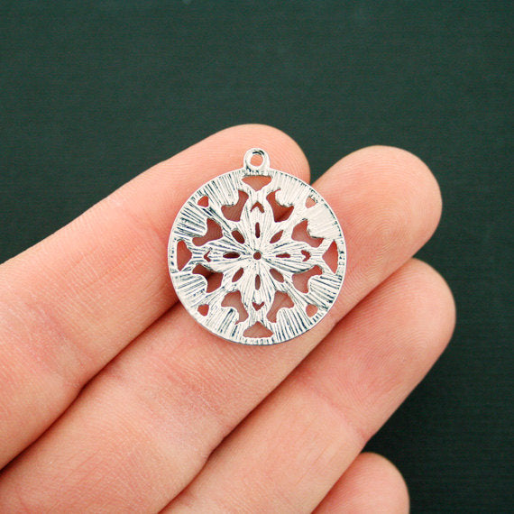 5 Mandala Antique Silver Tone Charms 2 Sided - SC6725