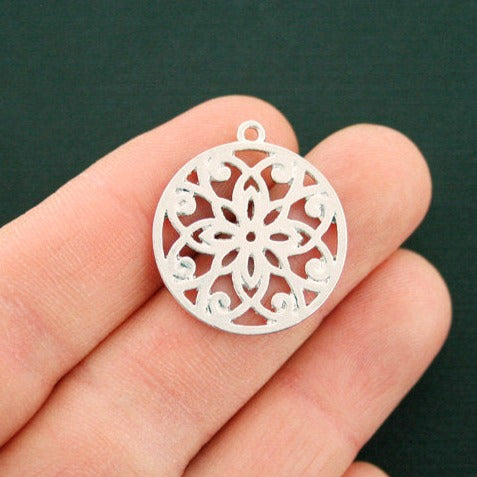 5 Mandala Antique Silver Tone Charms 2 Sided - SC6725