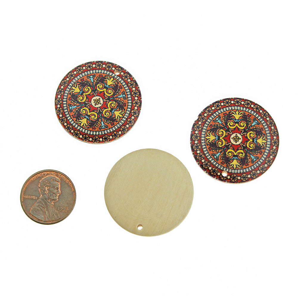 5 Mandela Printed Natural Wood Charms - Choose from 6 Designs! - 30mm