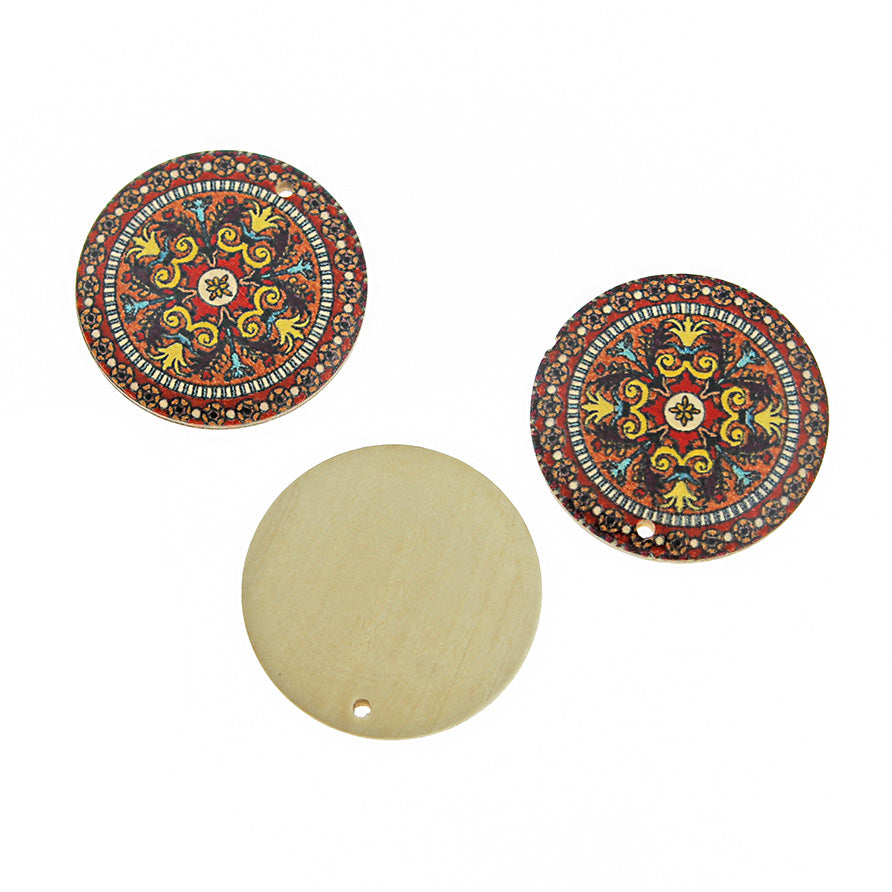 5 breloques en bois naturel imprimé Mandela 30mm - WP005