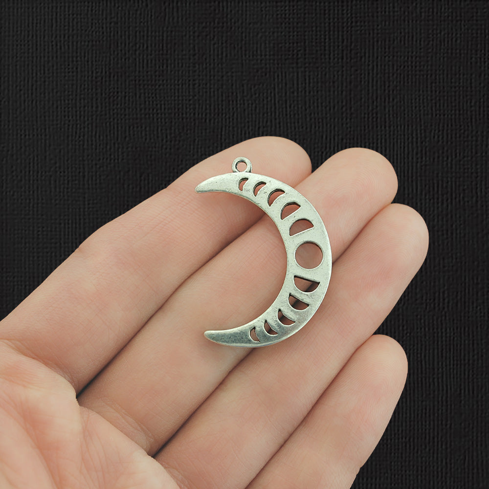 5 Phases de Lune Croissant de Lune Antique Silver Tone Charms 2 Faces - SC2816