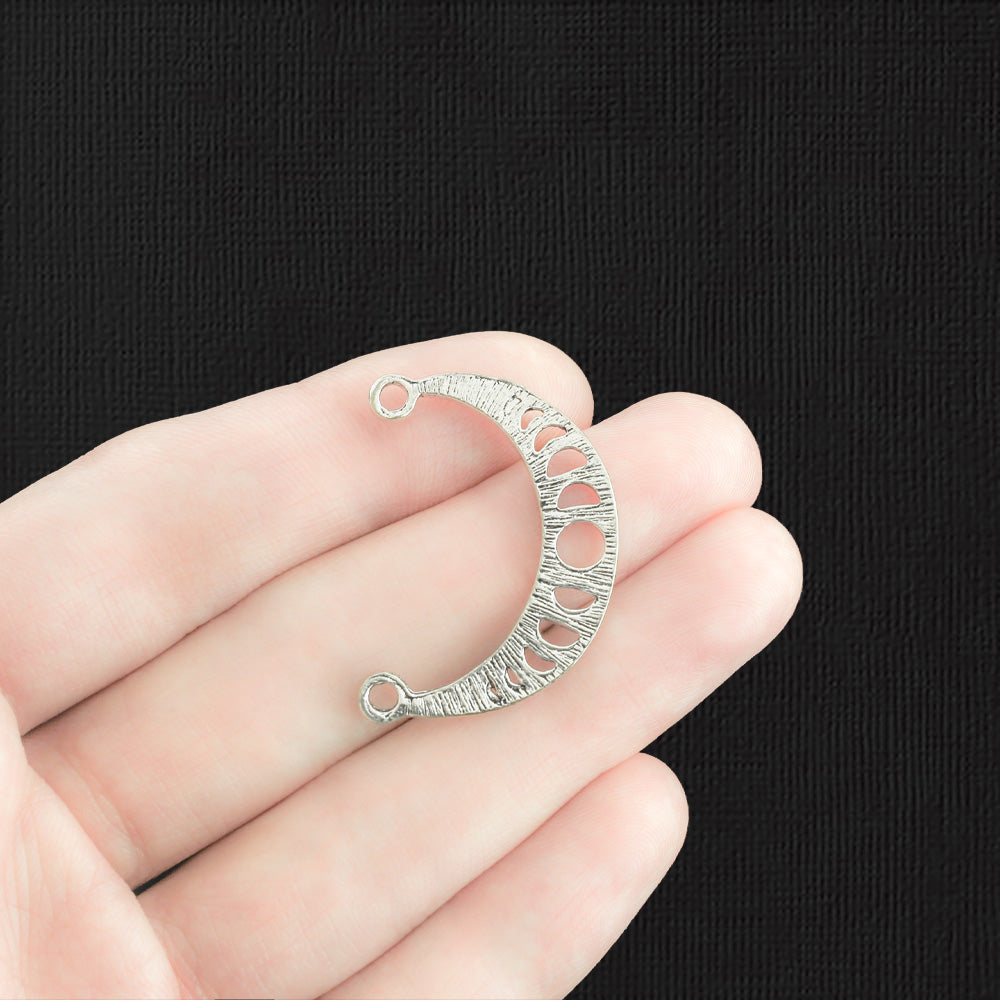 5 Phases de Lune Crescent Moon Connector Antique Silver Tone Charms - SC1616