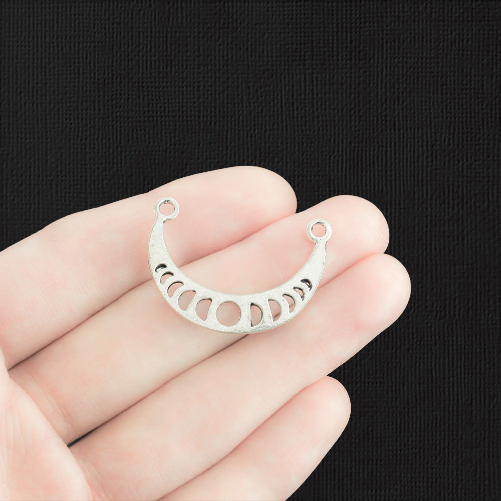5 Phases de Lune Crescent Moon Connector Antique Silver Tone Charms - SC1616
