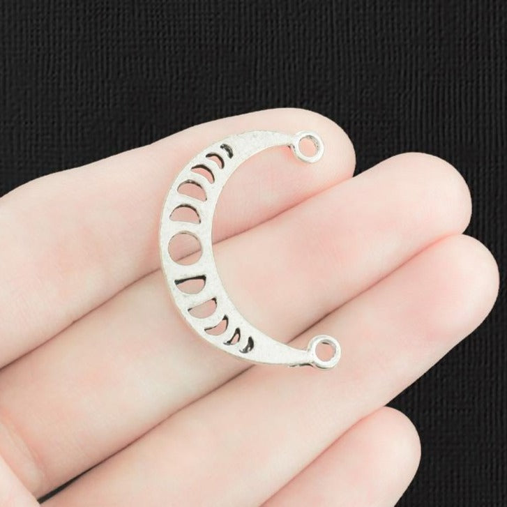 5 Phases de Lune Crescent Moon Connector Antique Silver Tone Charms - SC1616