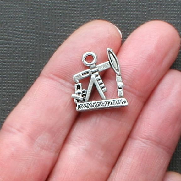 5 Oil Well Antique Silver Tone Charms 2 Sided -SC2473