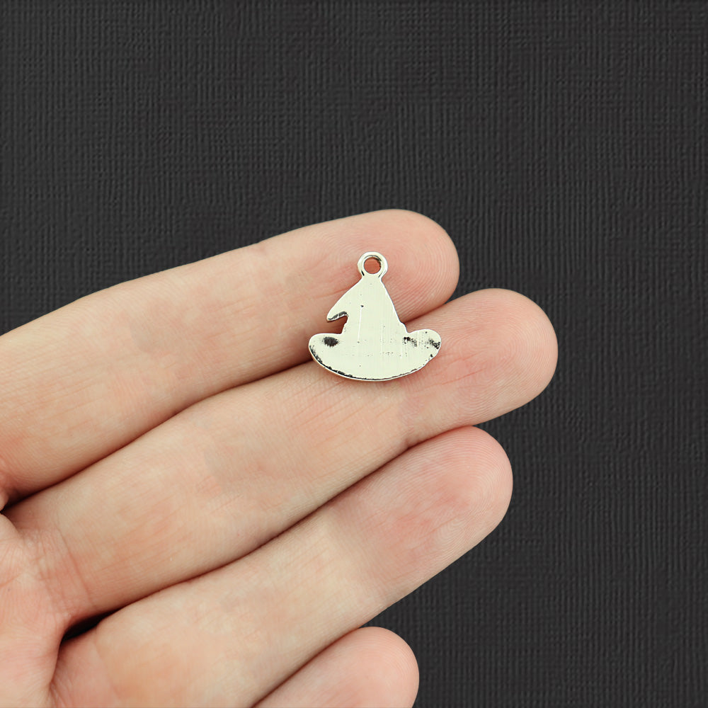 5 Orange Witch Hat Gold Tone Enamel Charms - E1064