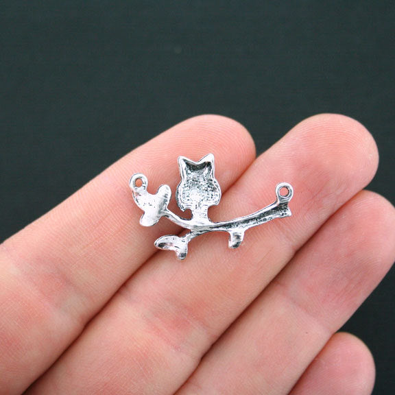 5 Owl Connector Antique Silver Tone Charms - SC4664