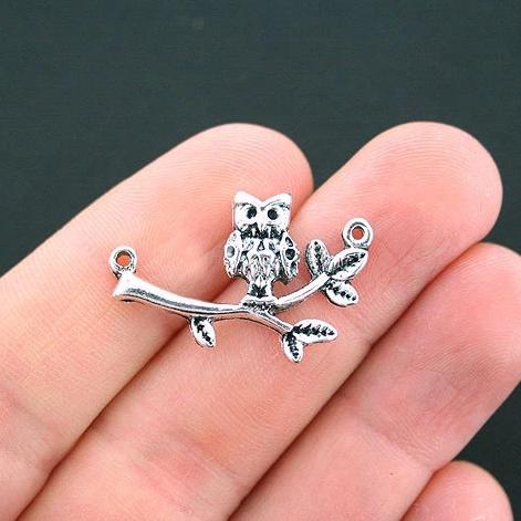 5 Owl Connector Antique Silver Tone Charms - SC4664