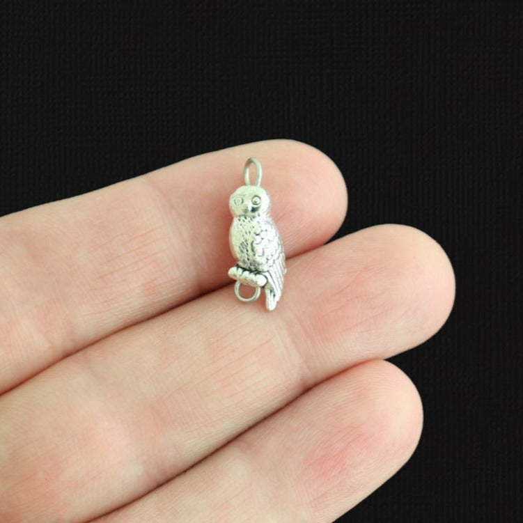 5 Owl Connector Charms Antique Silver Tone - SC044