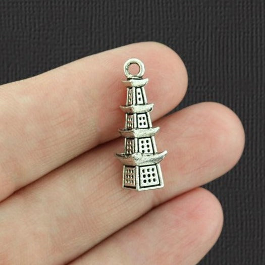 5 Pagoda Antique Silver Tone Charms 3D - SC5076