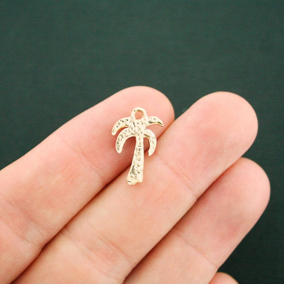 5 breloques en émail doré palmier - E431