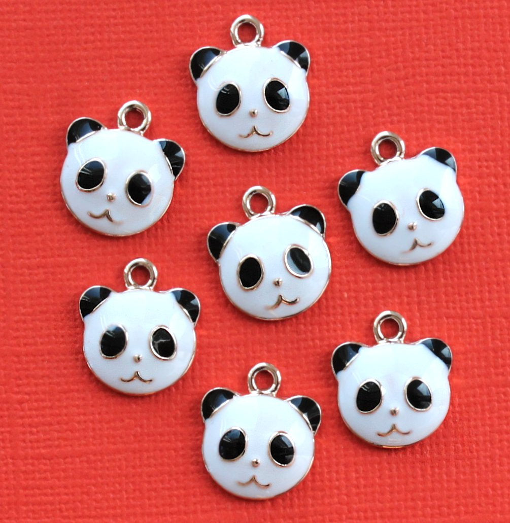 5 Panda Bear Silver Tone Enamel Charms - E033