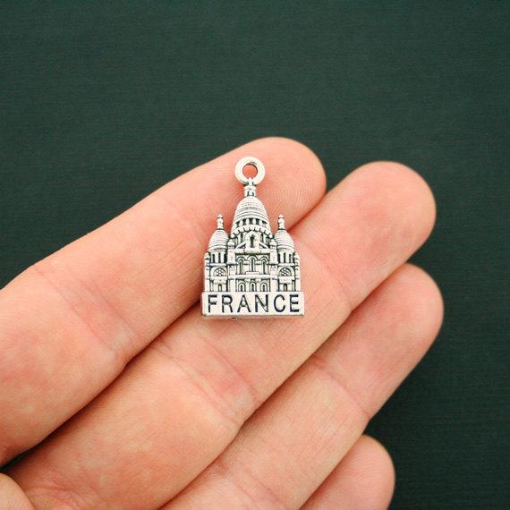 5 Paris Church Antique Silver Tone Charms 2 Sided - SC3260