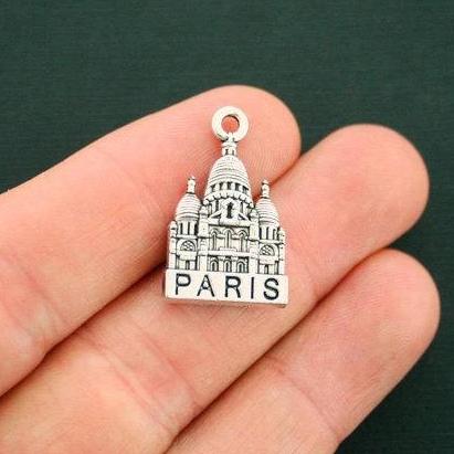 5 Paris Church Antique Silver Tone Charms 2 Sided - SC3260