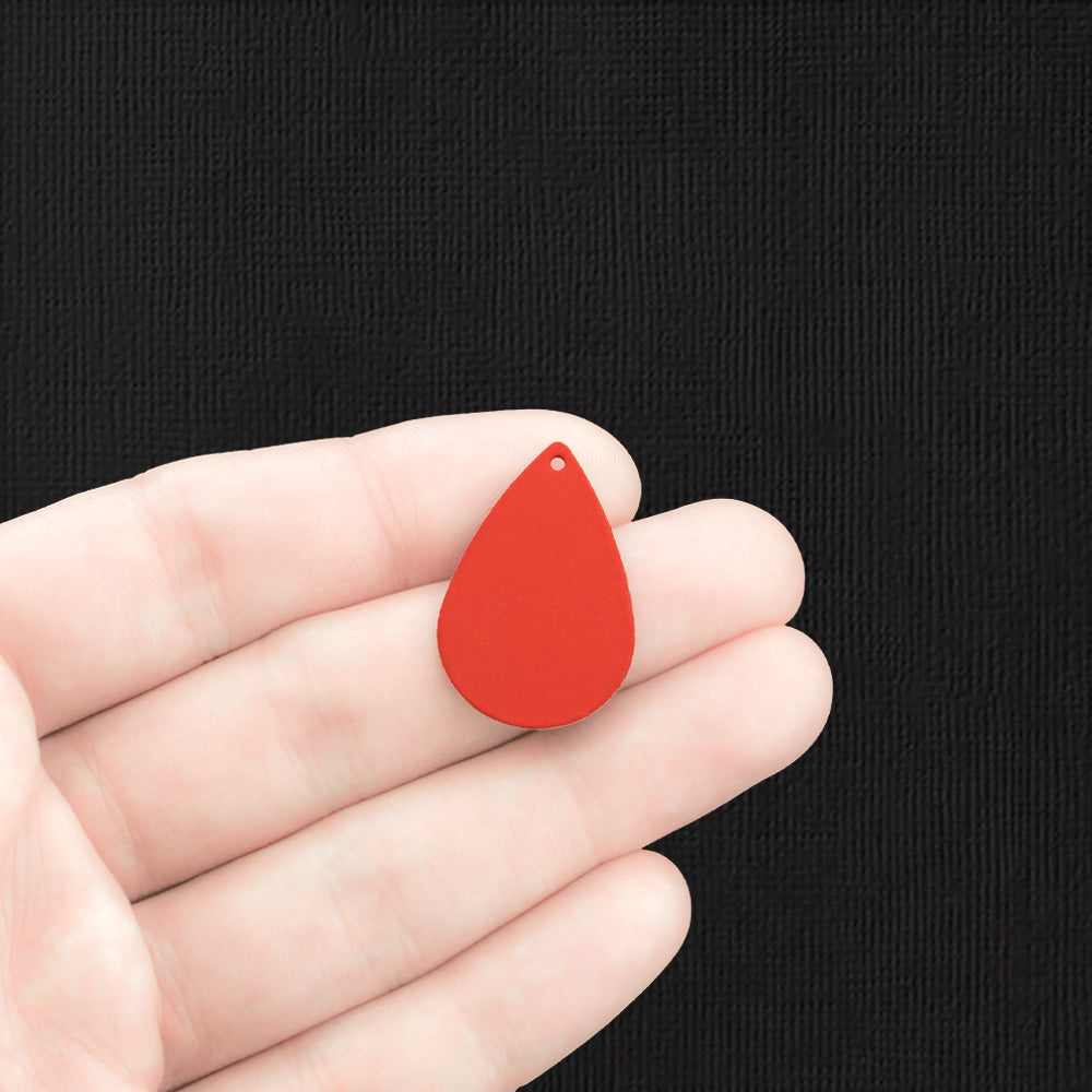 5 Peacock Teardrop Red Enamel Charms - E1397