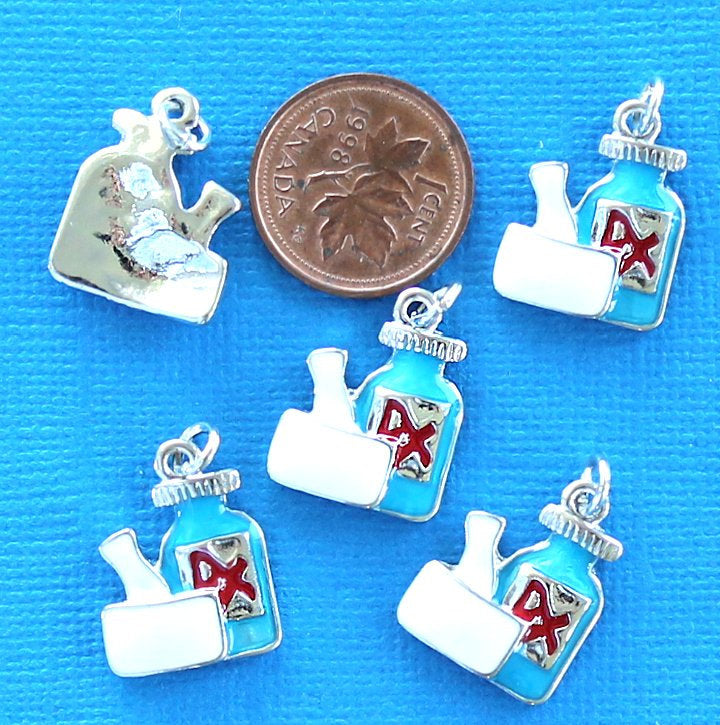 5 Pharmacist Silver Tone Enamel Charms - E176