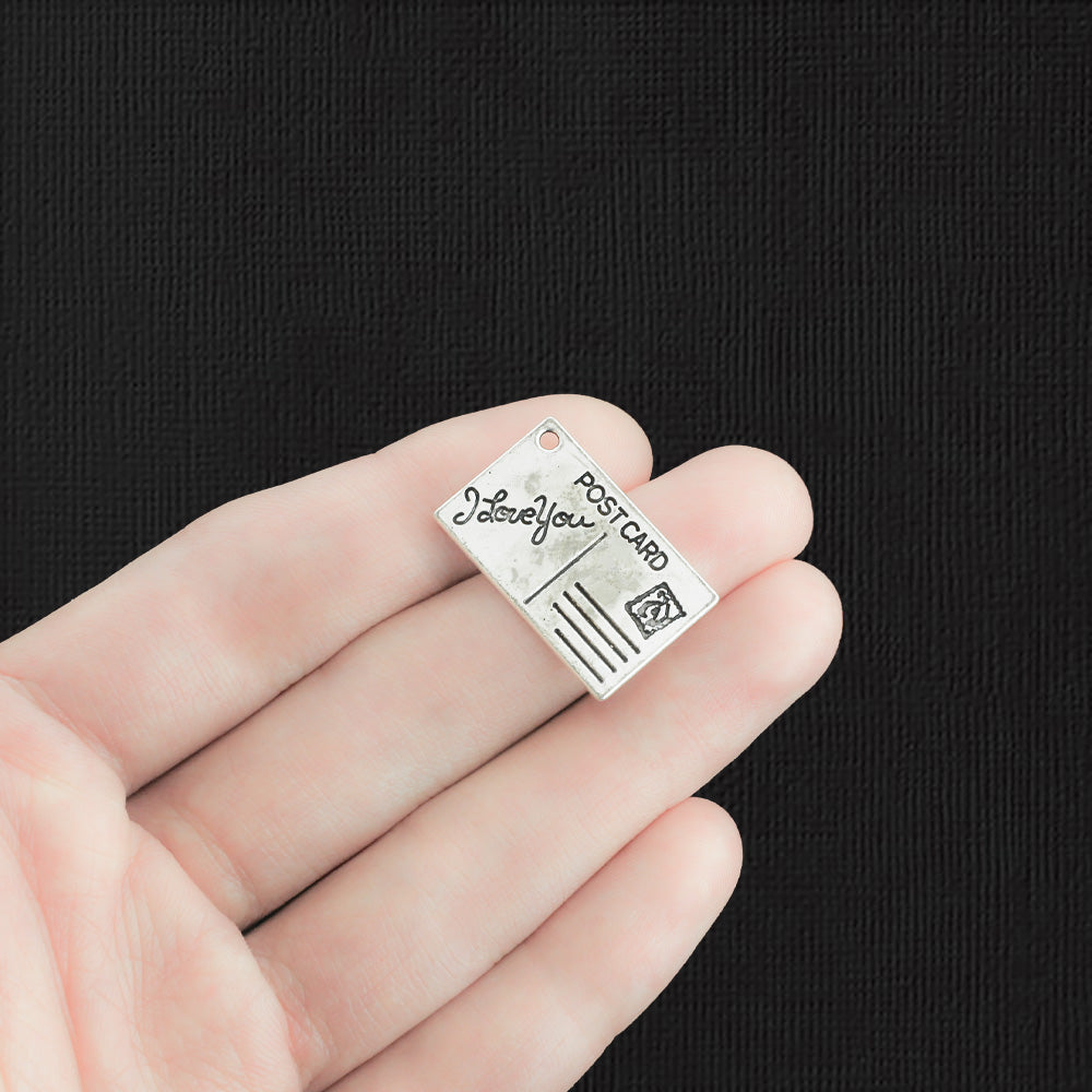 5 Postcard Antique Silver Tone Charms 2 Sided - SC379