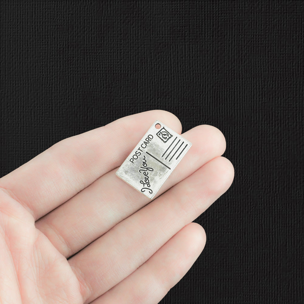 5 Postcard Antique Silver Tone Charms 2 Sided - SC379