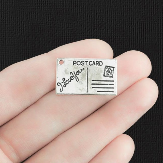 5 Postcard Antique Silver Tone Charms 2 Sided - SC379