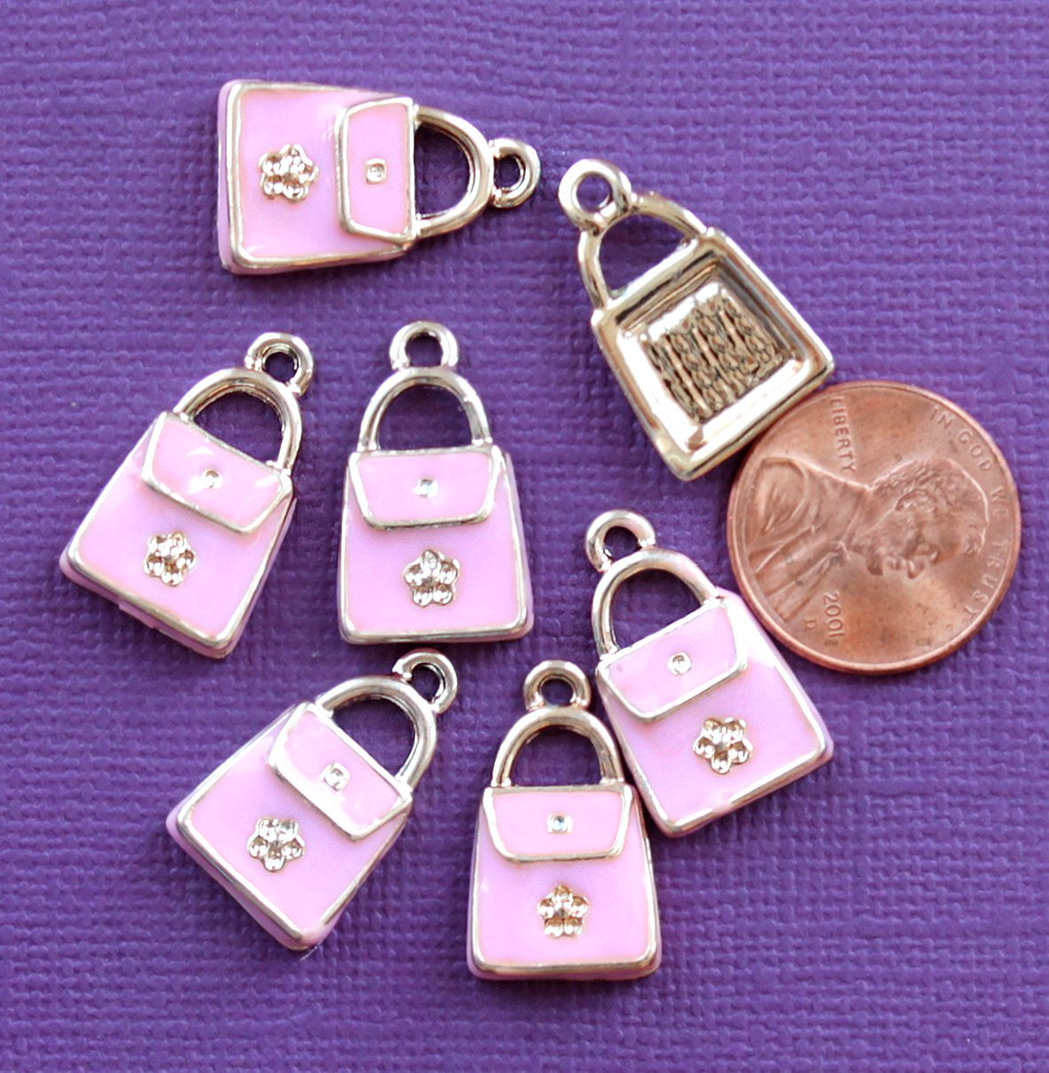 5 Purse Gold Tone Enamel Charms - E041