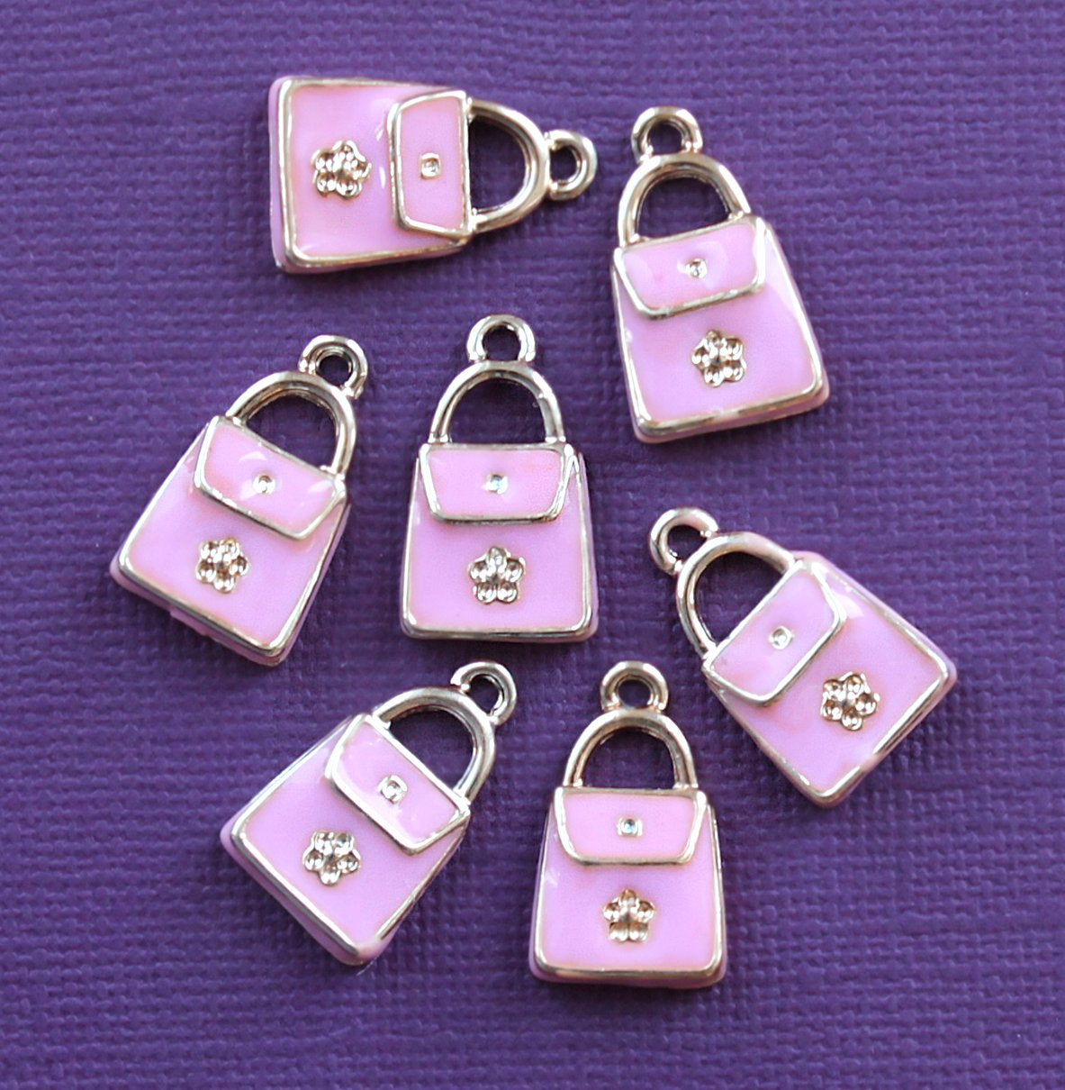5 Purse Gold Tone Enamel Charms - E041