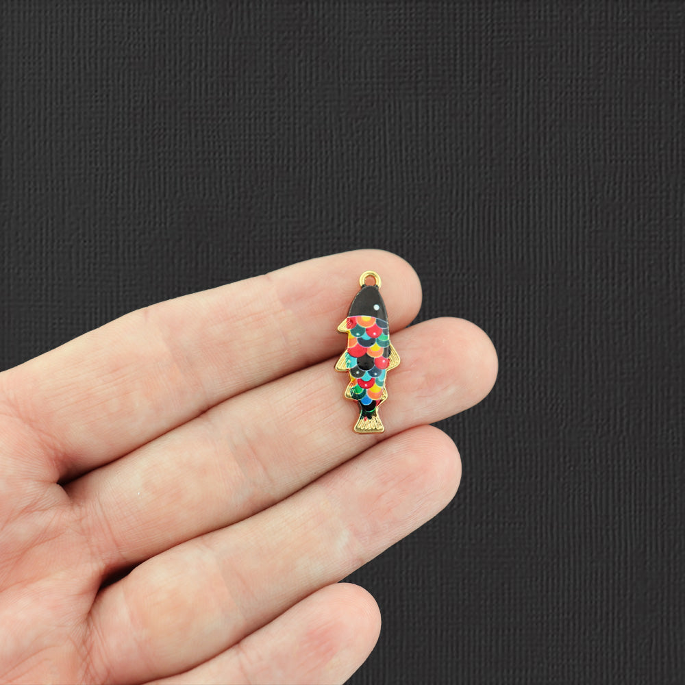 5 Rainbow Fish Gold Tone Enamel Charms - E957