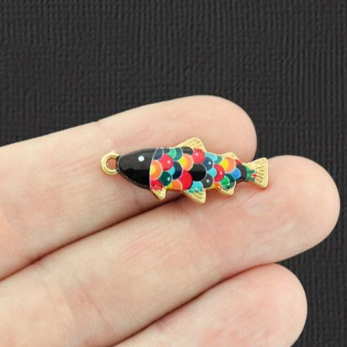 5 Rainbow Fish Gold Tone Enamel Charms - E957