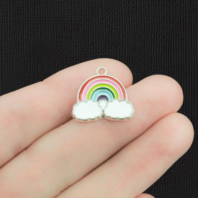 5 breloques en émail argenté arc-en-ciel - E014