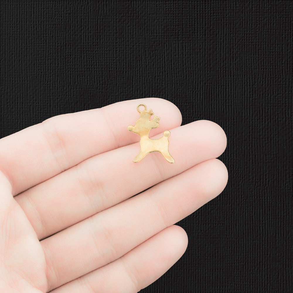5 Red Reindeer Gold Tone Enamel Charms - E1517