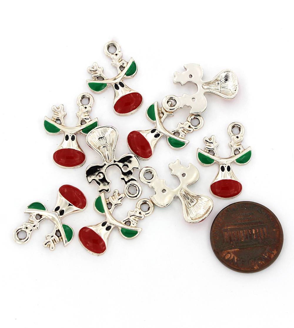 5 breloques en émail doré renne - E072