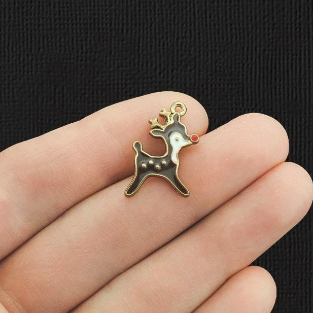 5 breloques en émail doré renne - E1095