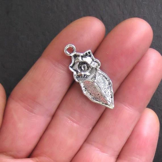 5 Rose Leaf Antique Silver Tone Charms - SC417