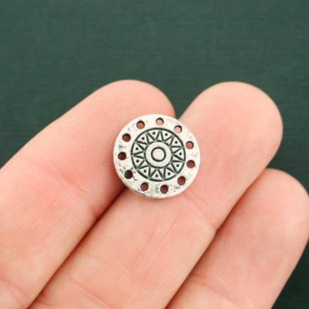 5 Round Connector Antique Silver Tone Charms 2 Sided - SC5885