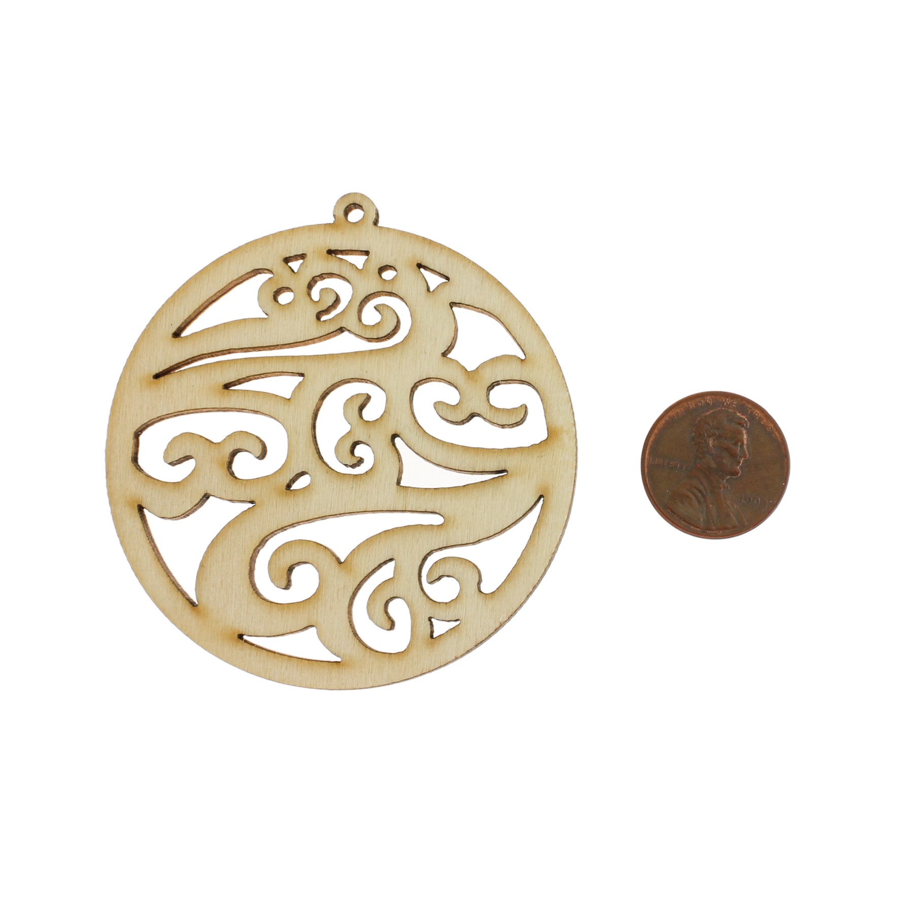 5 Round Filigree Natural Wood Charms - WP445