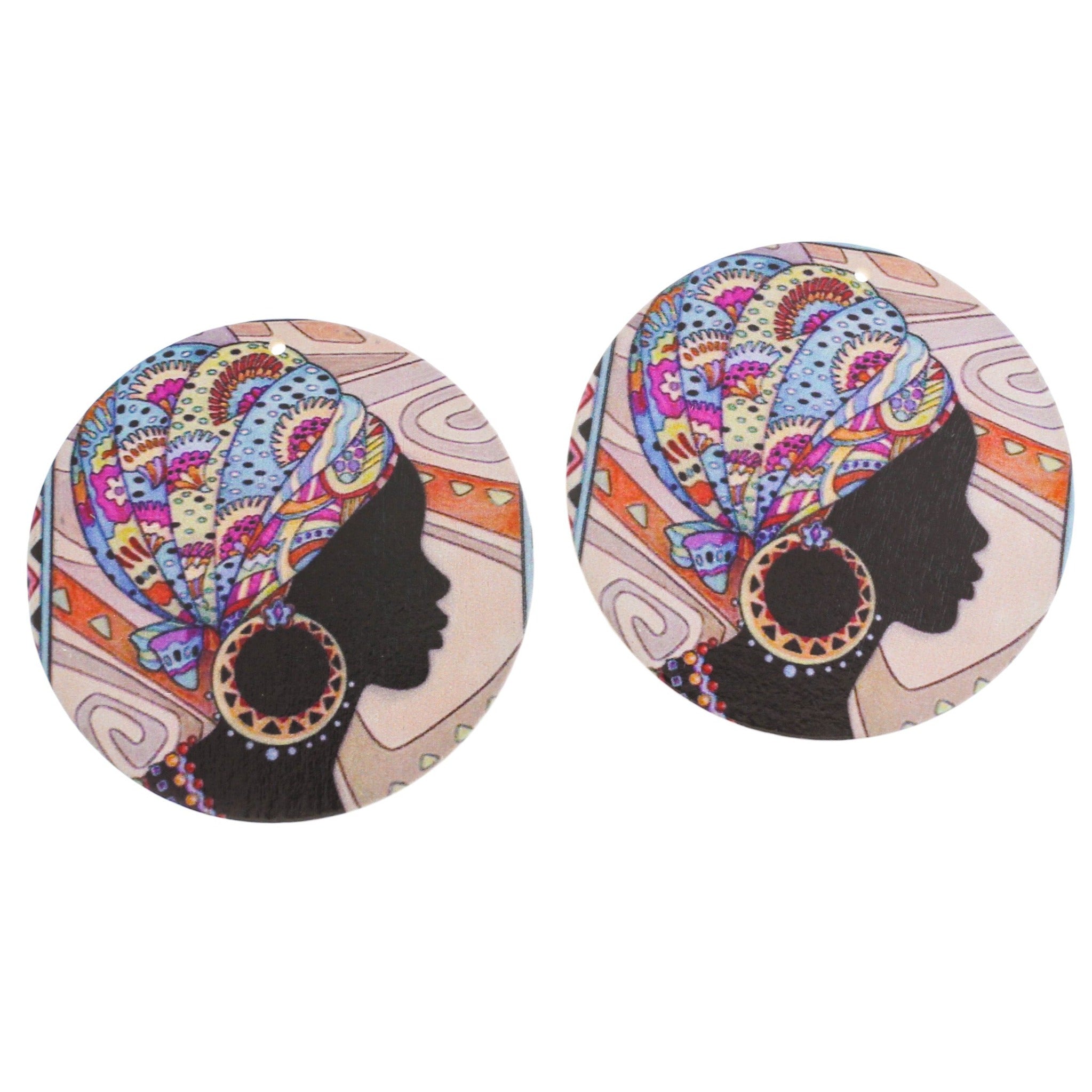 5 Round Women Natural Wood Charms - WP474