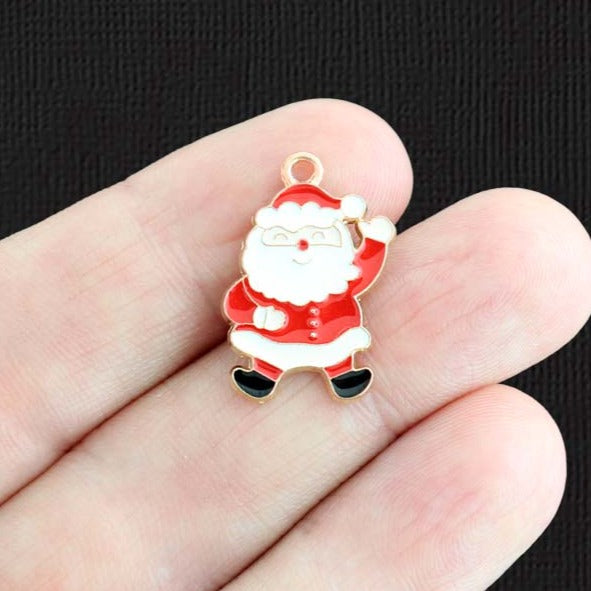 5 Santa Claus Gold Tone Enamel Charms - E1453