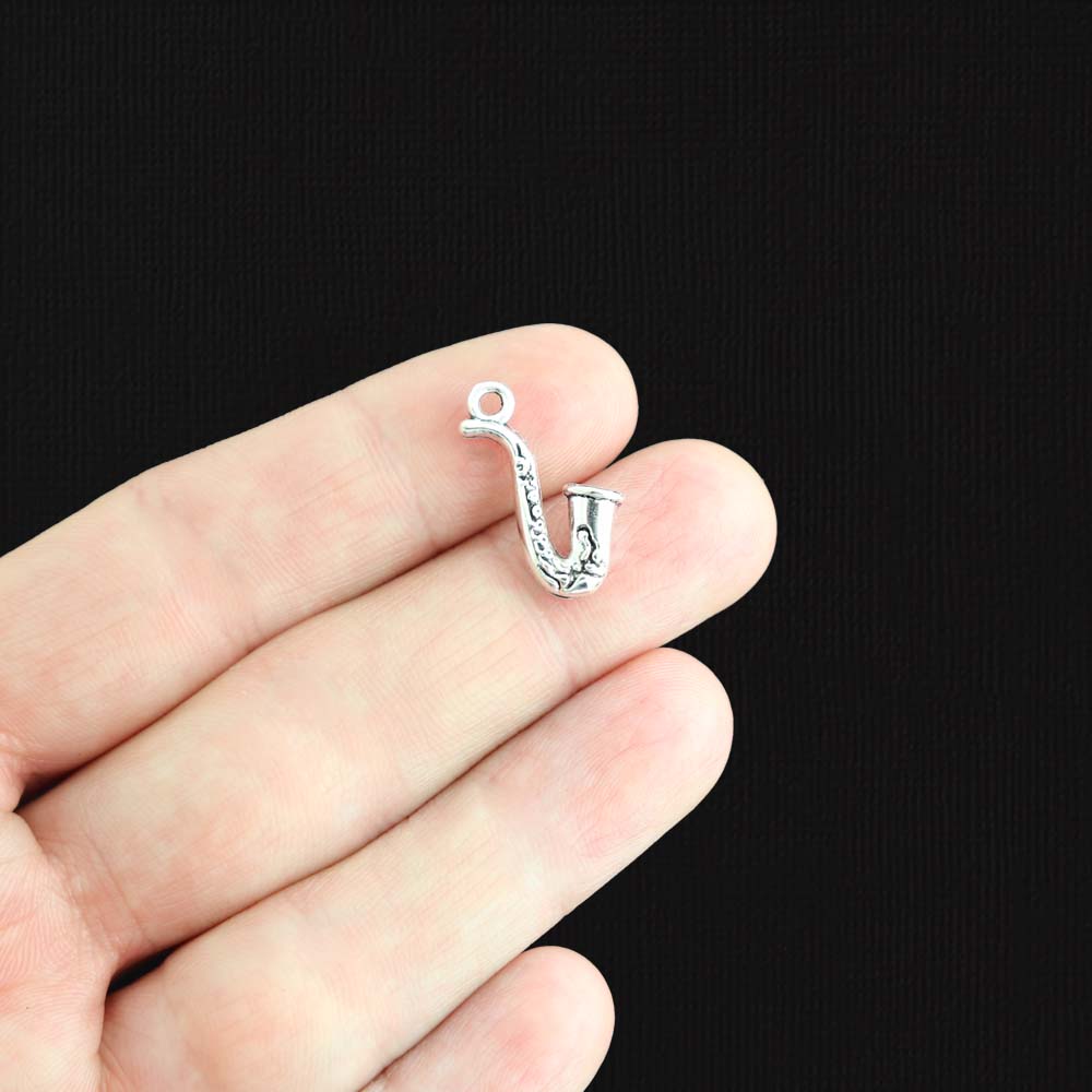 5 Saxophone Antique Silver Tone Charms 2 Sided - SC437