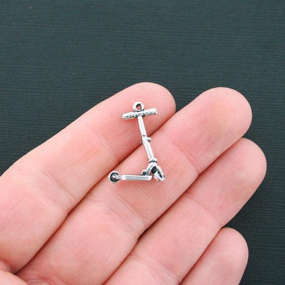 5 Scooter Antique Silver Tone Charms 2 Sided - SC1418