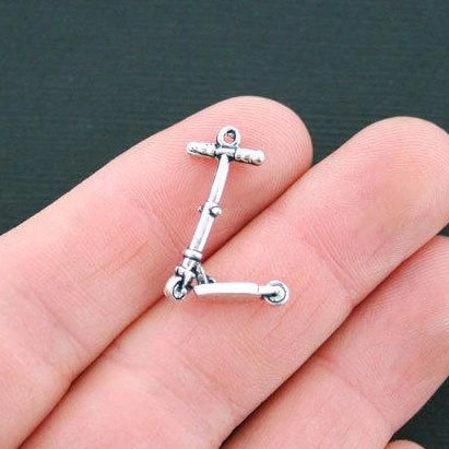 5 Scooter Antique Silver Tone Charms 2 Sided - SC1418