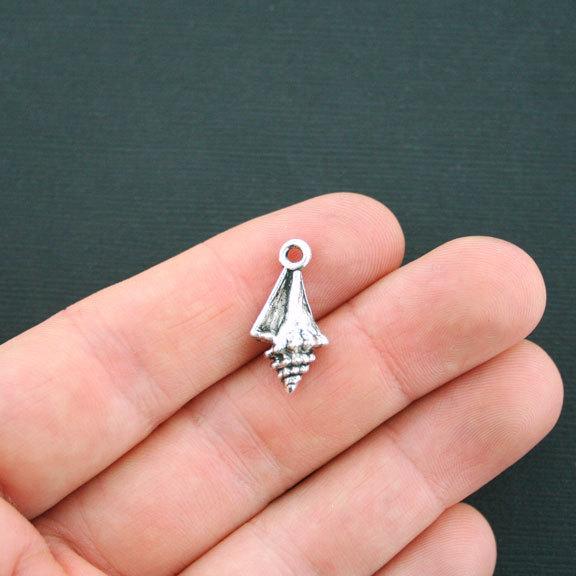 5 Seashell Antique Silver Tone Charms 3D - SC4439