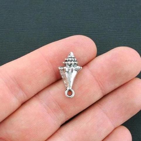 5 Seashell Antique Silver Tone Charms 3D - SC4439
