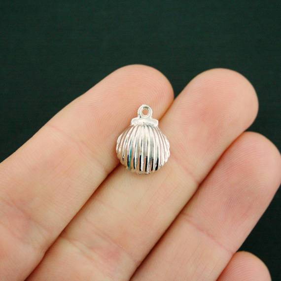 5 Seashell Silver Tone and Blue Enamel Charms - SC7451