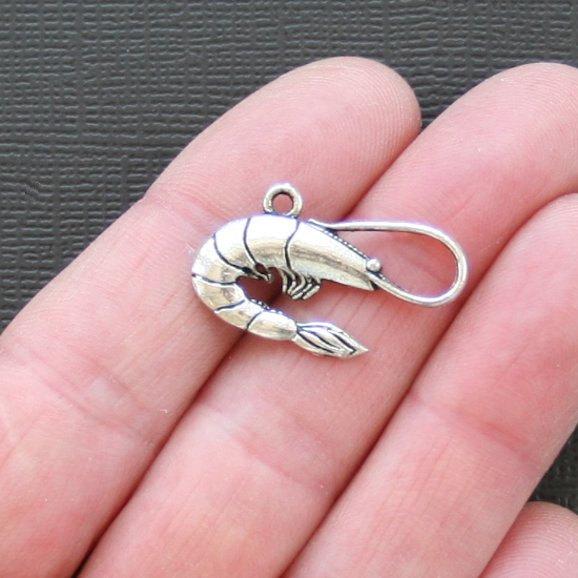 5 Shrimp Antique Silver Tone Charms - SC2297