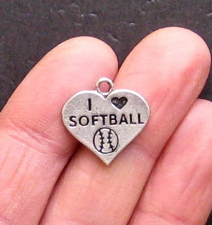 5 Softball Antique Silver Tone Charms - SC1258
