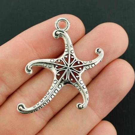 5 Starfish Antique Silver Tone Charms - SC7844