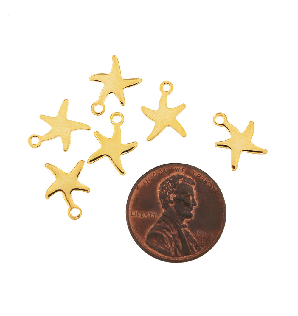 5 Starfish Gold Tone Stainless Steel Charms 2 Sided - FD179